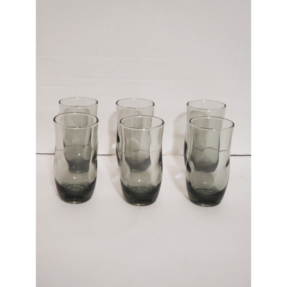 Anchor Hocking Juice Glasses Gray Smoke 4" Drinkware 4 oz Set Of 6 Vtg MCM USA